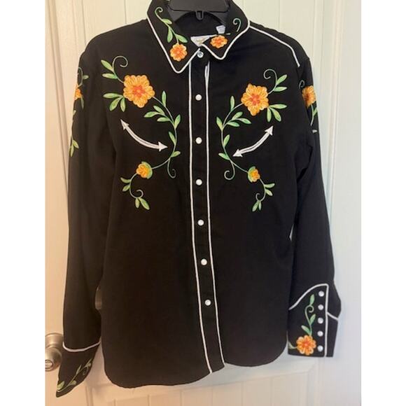 Retro Panhandle Slim Crochet Floral Embroidered Western Shirt XL - Picture 3 of 11